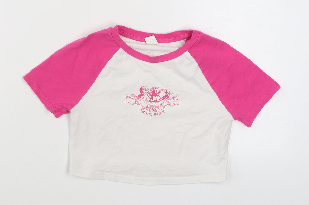SheIn Girls White  Cotton Basic T-Shirt Size 10 Years Round Neck Pullover