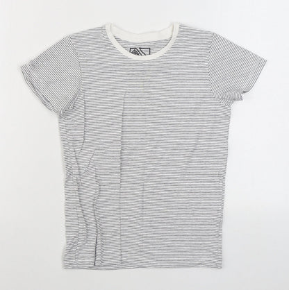 Matalan Girls White Striped 100% Cotton Basic T-Shirt Size 9 Years Round Neck Pullover