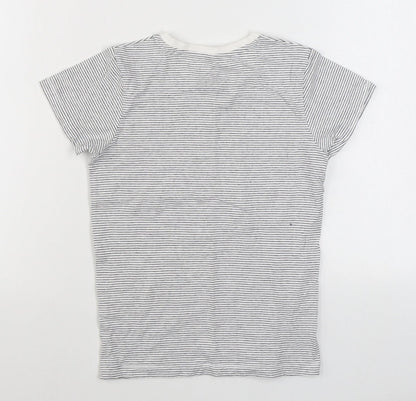 Matalan Girls White Striped 100% Cotton Basic T-Shirt Size 9 Years Round Neck Pullover