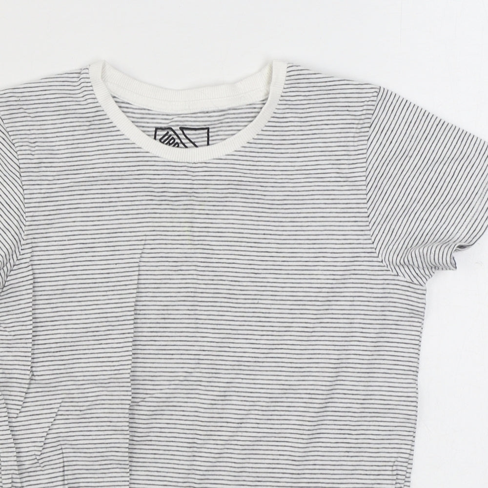Matalan Girls White Striped 100% Cotton Basic T-Shirt Size 9 Years Round Neck Pullover