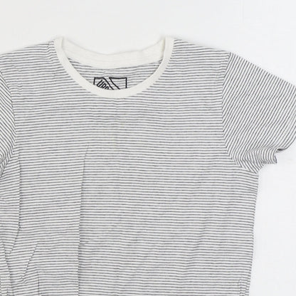Matalan Girls White Striped 100% Cotton Basic T-Shirt Size 9 Years Round Neck Pullover