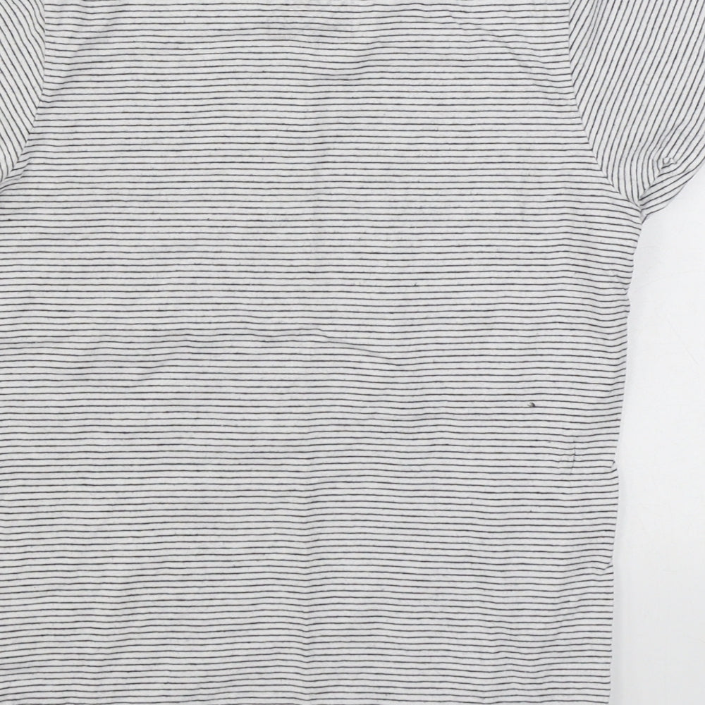 Matalan Girls White Striped 100% Cotton Basic T-Shirt Size 9 Years Round Neck Pullover