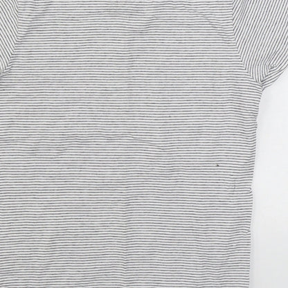 Matalan Girls White Striped 100% Cotton Basic T-Shirt Size 9 Years Round Neck Pullover