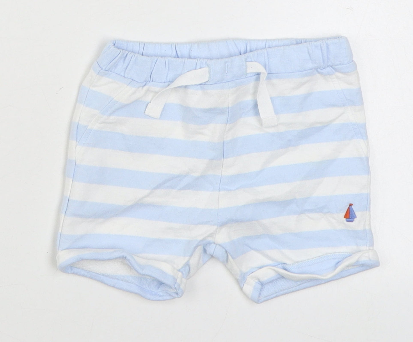 NEXT Boys Blue Striped 100% Cotton Cropped Trousers Size 3-6 Months  Tie