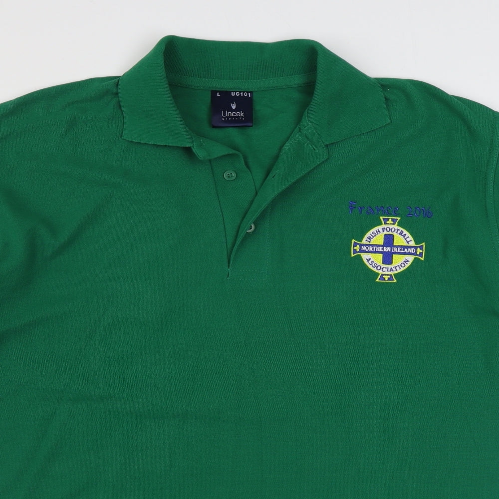 Uneek Mens Green  Polyester  Polo Size L Collared Pullover