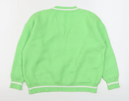 Preworn Mens Green V-Neck  Polyester Pullover Jumper Size S