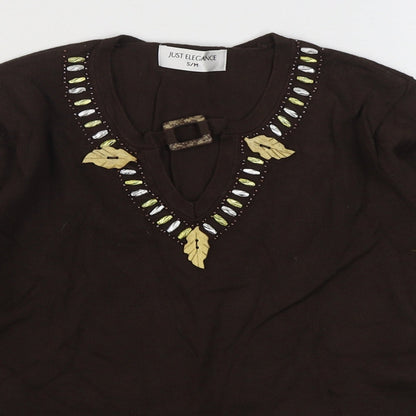 Just Elegance    Womens Brown V-Neck  Acrylic Pullover Jumper Size S