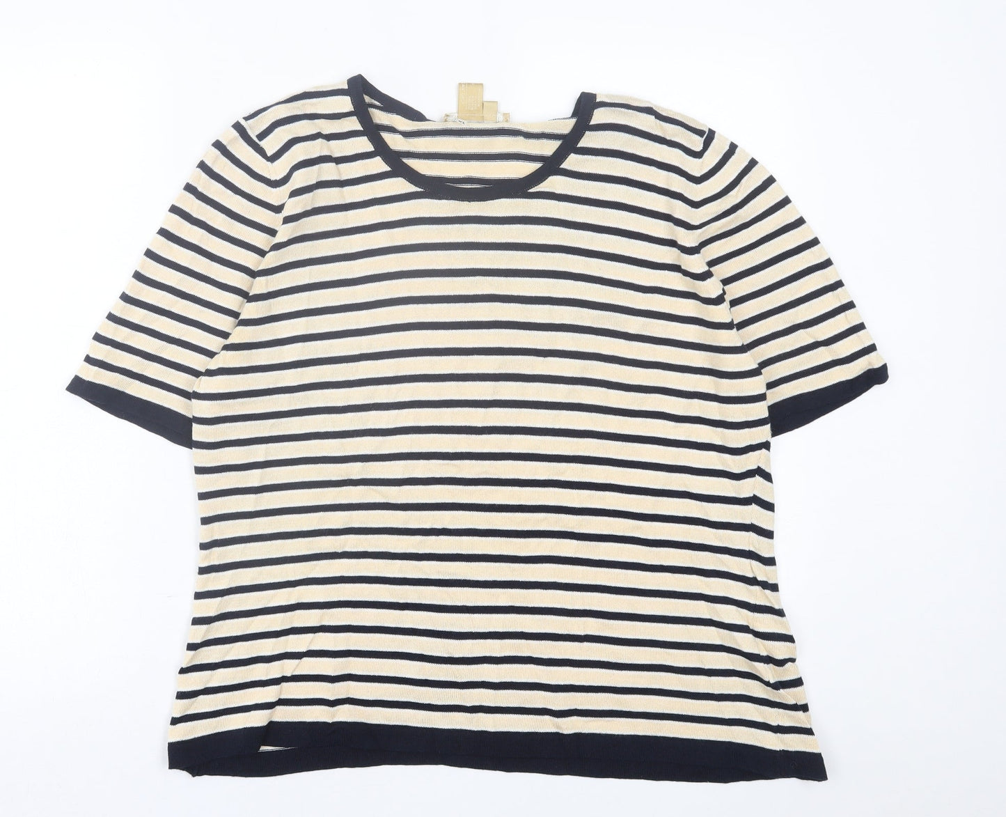 studio 121 Womens Beige Crew Neck Striped Cotton Pullover Jumper Size XL