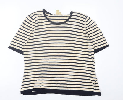 studio 121 Womens Beige Crew Neck Striped Cotton Pullover Jumper Size XL