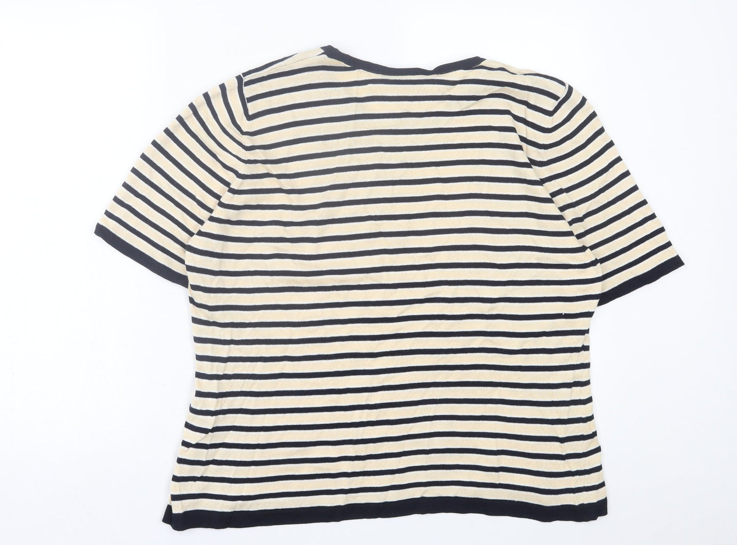 studio 121 Womens Beige Crew Neck Striped Cotton Pullover Jumper Size XL