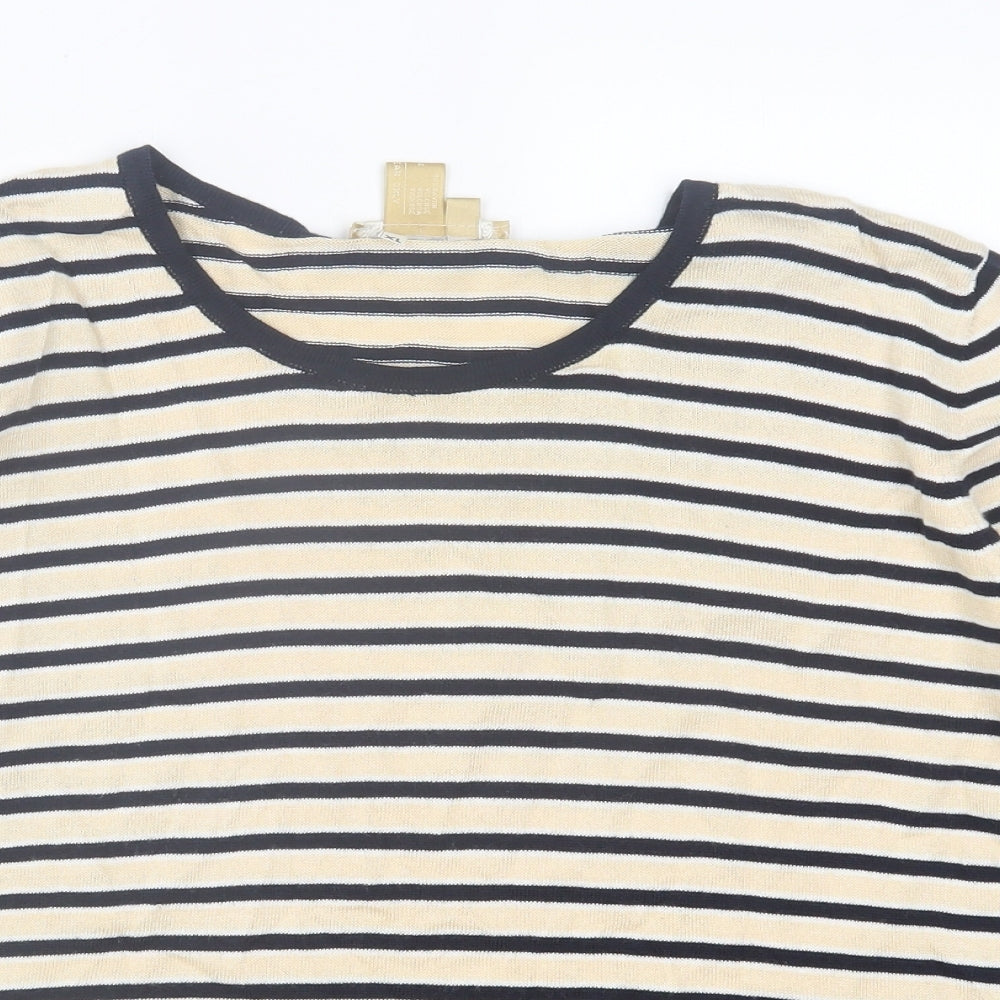 studio 121 Womens Beige Crew Neck Striped Cotton Pullover Jumper Size XL