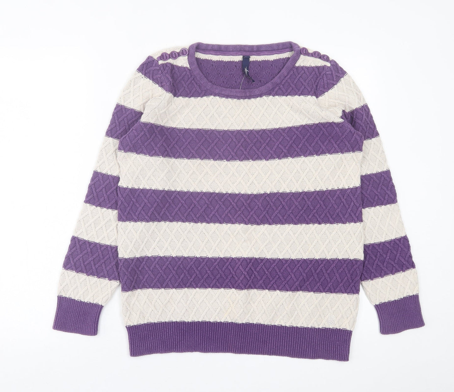 Tayberry Womens Purple Crew Neck Striped Cotton Pullover Jumper Size M