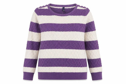 Tayberry Womens Purple Crew Neck Striped Cotton Pullover Jumper Size M