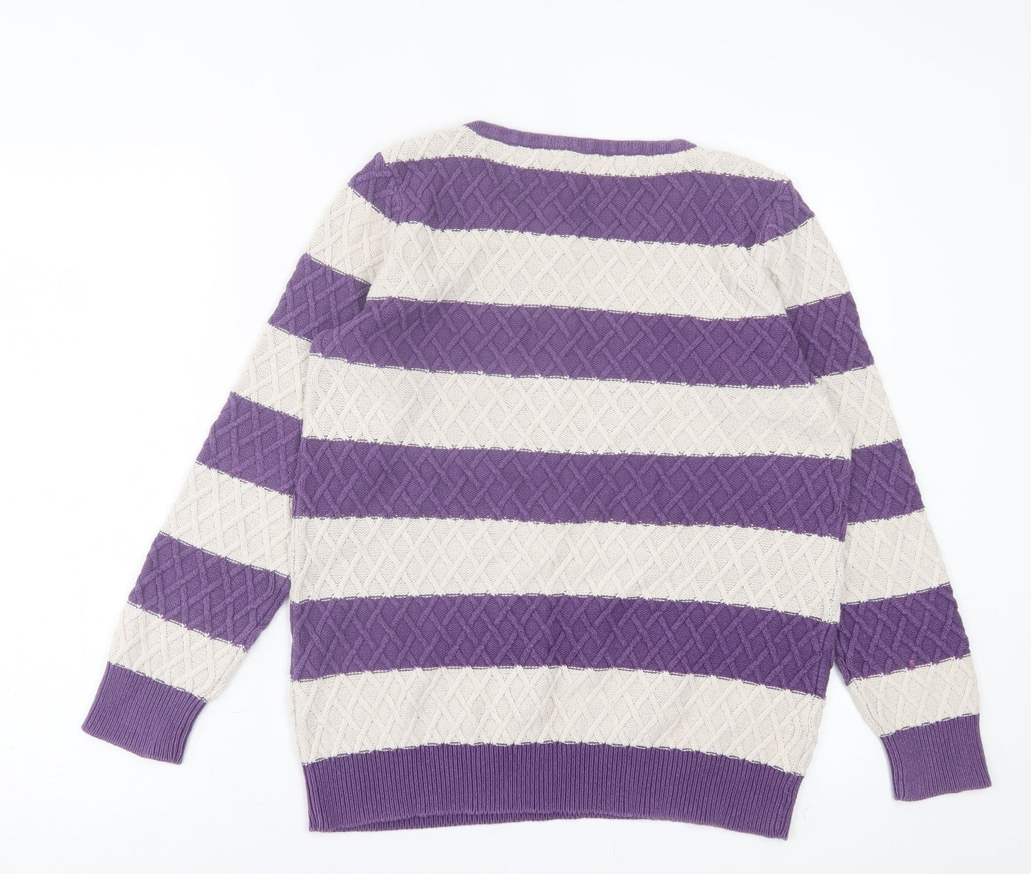 Tayberry Womens Purple Crew Neck Striped Cotton Pullover Jumper Size M