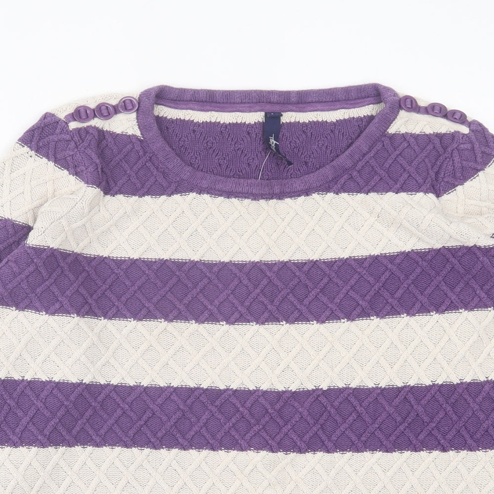 Tayberry Womens Purple Crew Neck Striped Cotton Pullover Jumper Size M