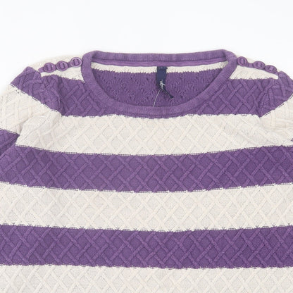 Tayberry Womens Purple Crew Neck Striped Cotton Pullover Jumper Size M