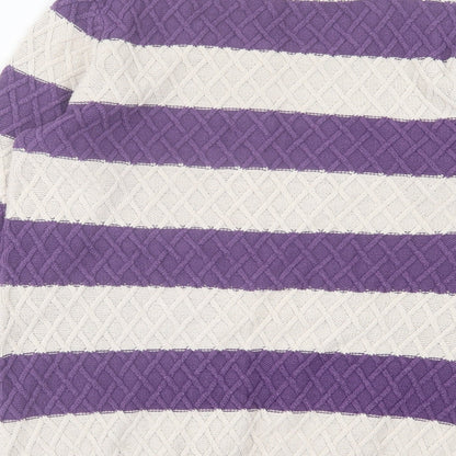 Tayberry Womens Purple Crew Neck Striped Cotton Pullover Jumper Size M