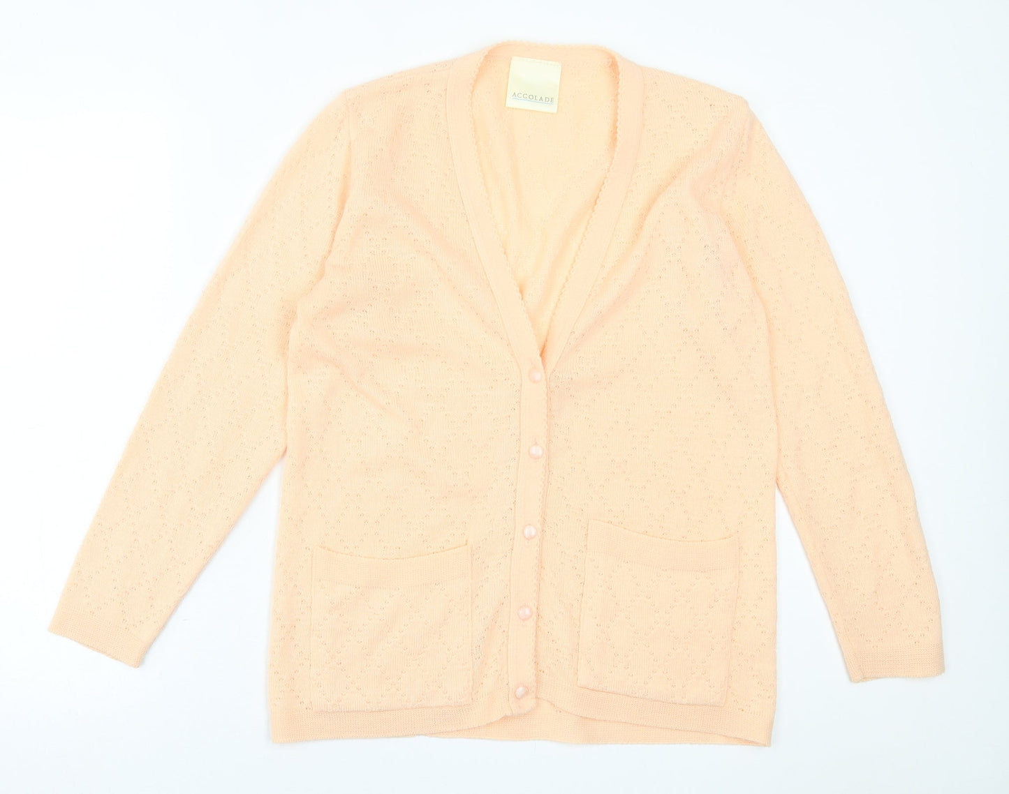 Accolade Womens Pink V-Neck Argyle/Diamond Acrylic Cardigan Jumper Size 12