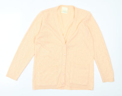 Accolade Womens Pink V-Neck Argyle/Diamond Acrylic Cardigan Jumper Size 12