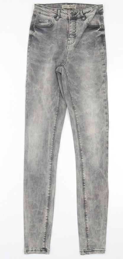 Denim & Co. Womens Grey  Cotton Skinny Jeans Size 8 L31 in Regular Button