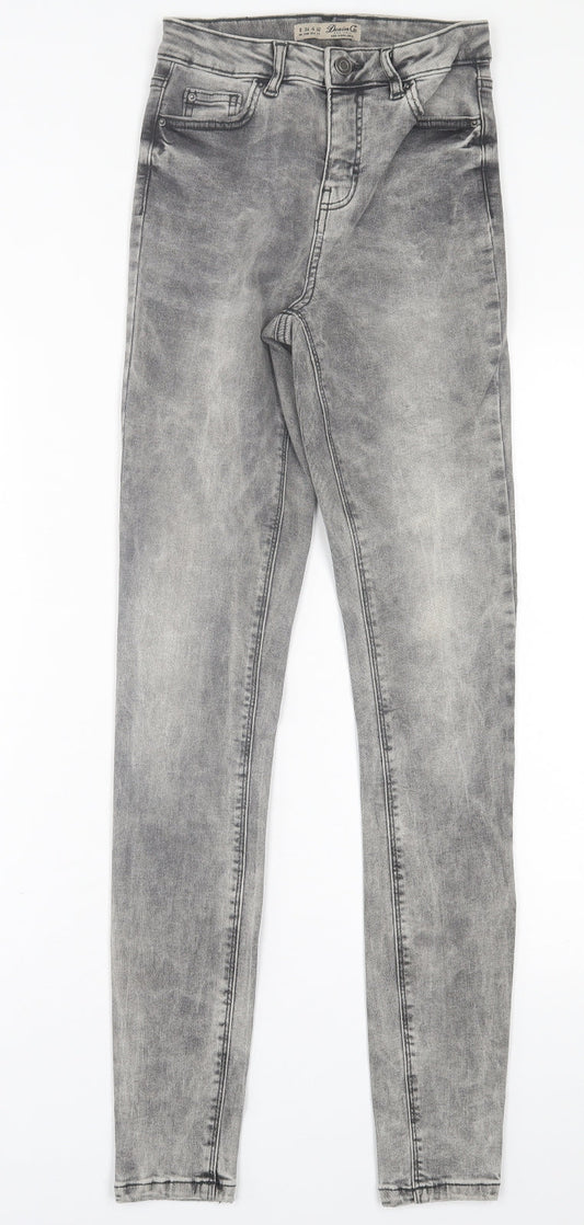 Denim & Co. Womens Grey  Cotton Skinny Jeans Size 8 L31 in Regular Button