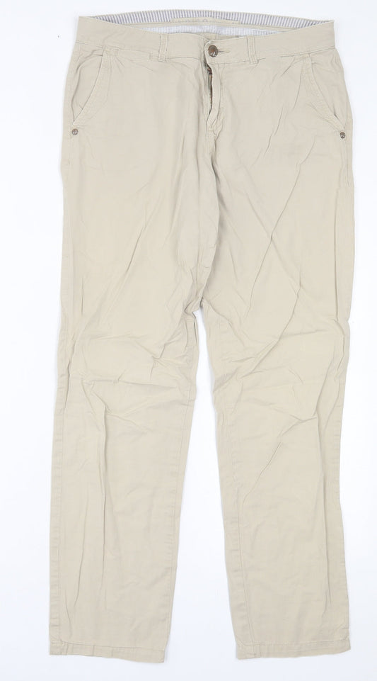 Indigo Womens Beige  Cotton Trousers  Size 30 in L29 in Regular Button