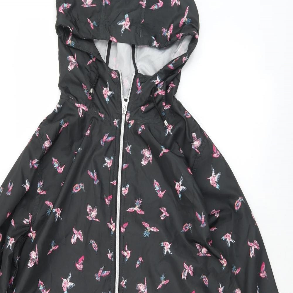 Primark Womens Black Geometric  Windbreaker Jacket Size 10  Zip - 10/12. Birds