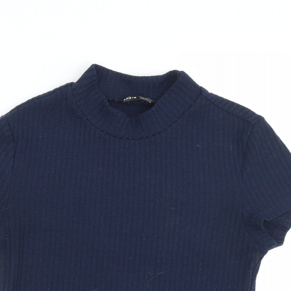 SheIn Womens Blue Mock Neck  Polyester Pullover Jumper Size M