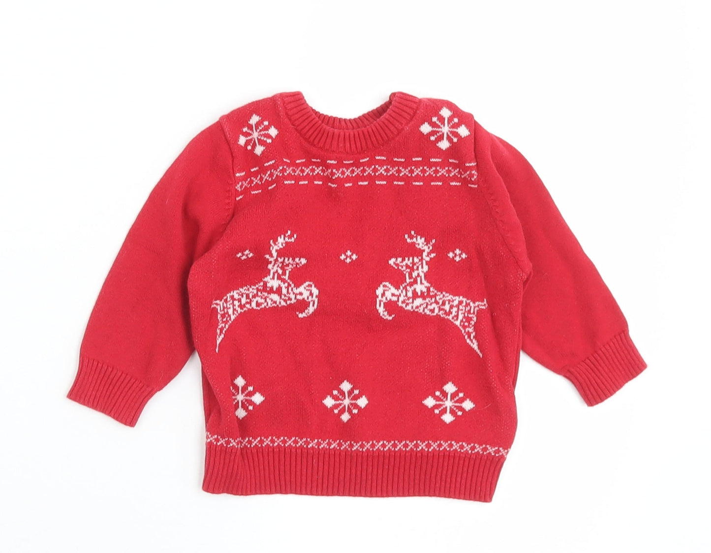 Marks and Spencer Baby Red Fair Isle Cotton Pullover Jumper Size 3-6 Months  Button - Christmas  Jumper