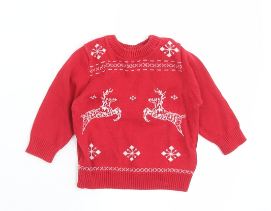 Marks and Spencer Baby Red Fair Isle Cotton Pullover Jumper Size 3-6 Months  Button - Christmas  Jumper