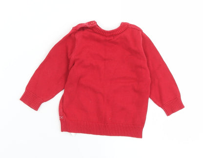 Marks and Spencer Baby Red Fair Isle Cotton Pullover Jumper Size 3-6 Months  Button - Christmas  Jumper