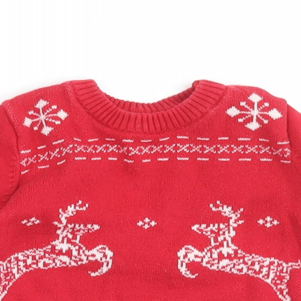 Marks and Spencer Baby Red Fair Isle Cotton Pullover Jumper Size 3-6 Months  Button - Christmas  Jumper