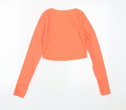 Boohoo Womens Orange  Polyester Cropped T-Shirt Size 8 Round Neck - neon orange
