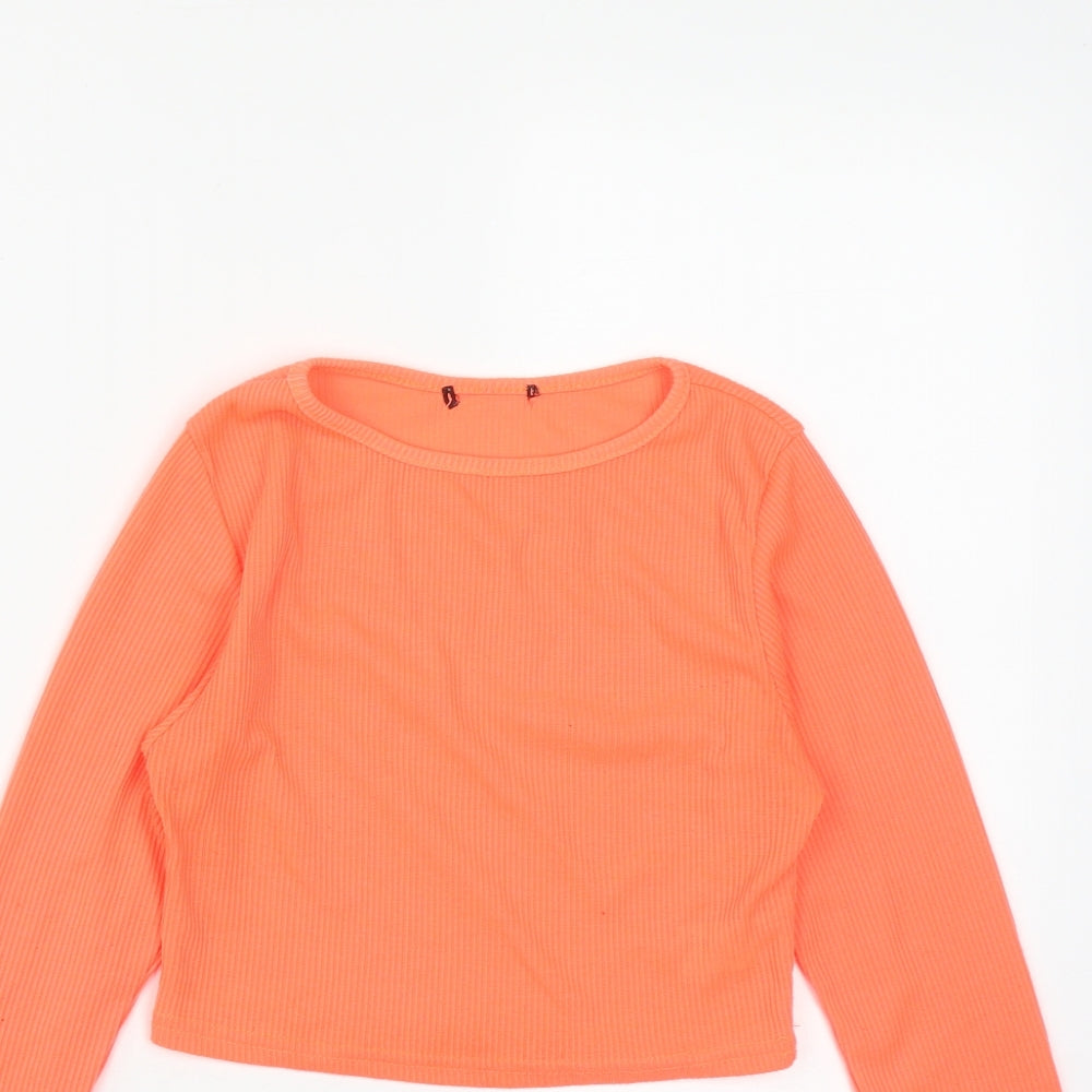 Boohoo Womens Orange  Polyester Cropped T-Shirt Size 8 Round Neck - neon orange