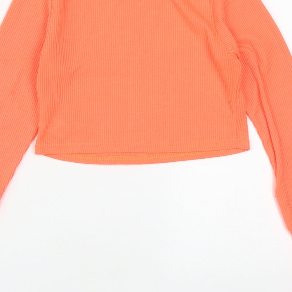 Boohoo Womens Orange  Polyester Cropped T-Shirt Size 8 Round Neck - neon orange