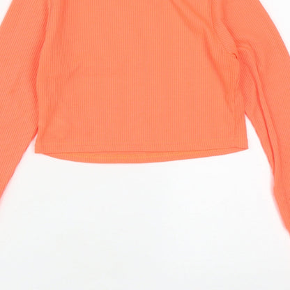 Boohoo Womens Orange  Polyester Cropped T-Shirt Size 8 Round Neck - neon orange