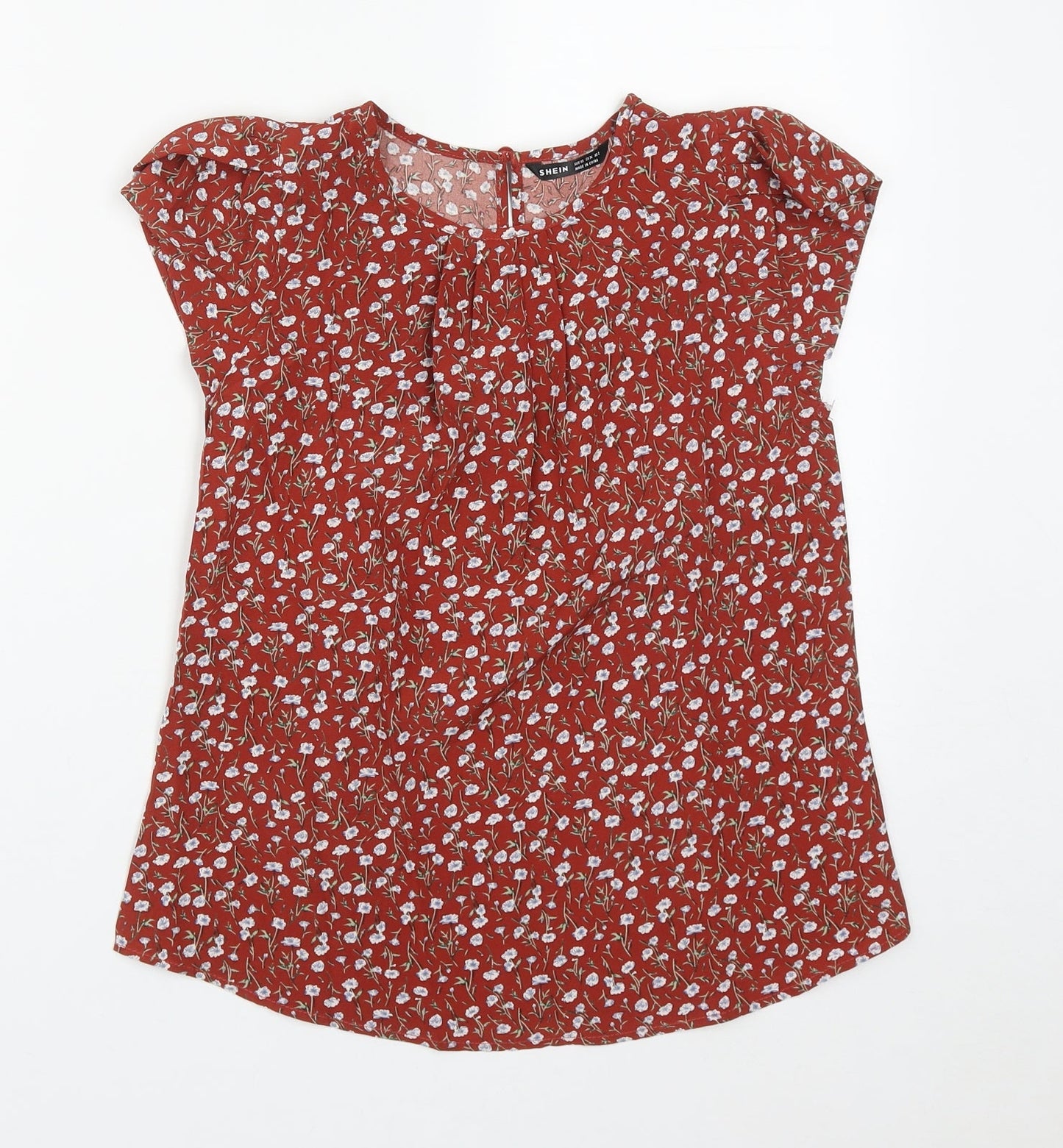 SheIn Womens Brown Floral Polyester Basic Blouse Size XS Round Neck