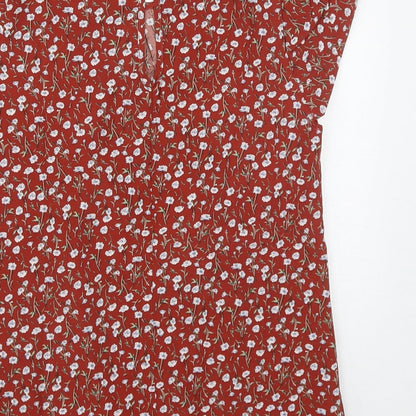 SheIn Womens Brown Floral Polyester Basic Blouse Size XS Round Neck