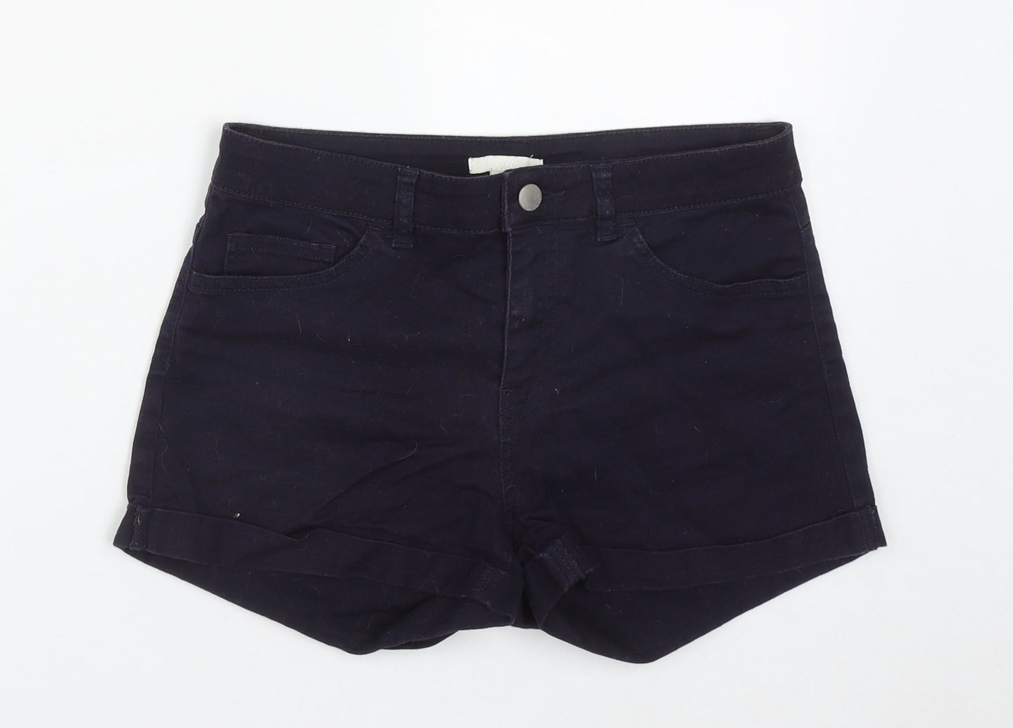 H&M Womens Blue  Cotton Hot Pants Shorts Size 8  Regular Zip