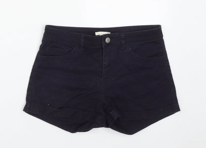H&M Womens Blue  Cotton Hot Pants Shorts Size 8  Regular Zip