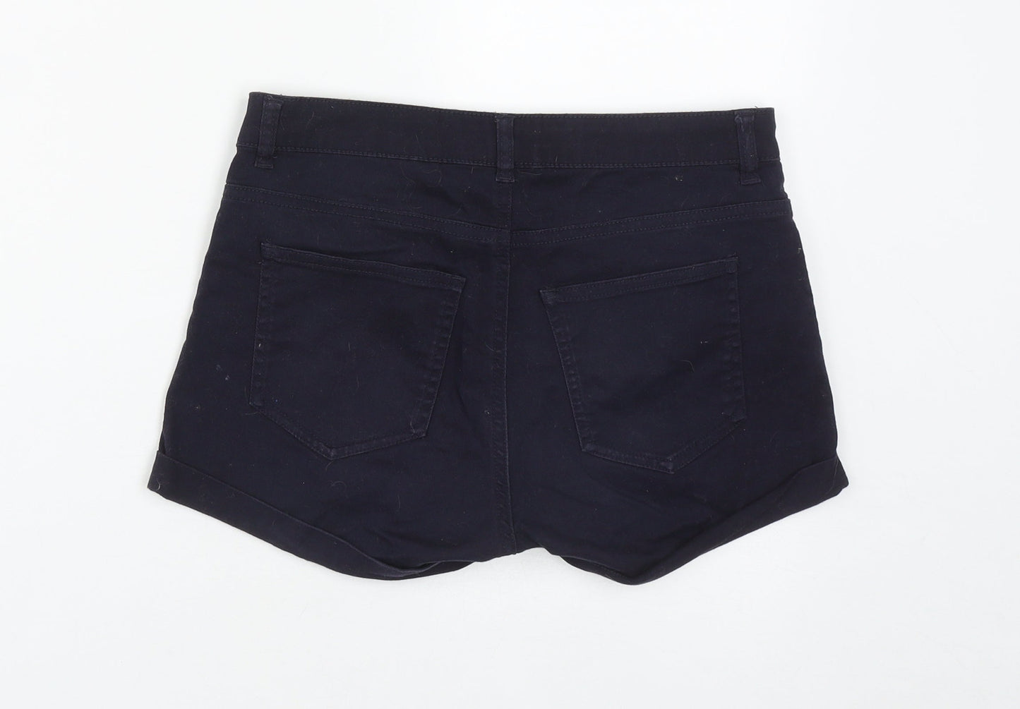 H&M Womens Blue  Cotton Hot Pants Shorts Size 8  Regular Zip