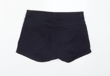 H&M Womens Blue  Cotton Hot Pants Shorts Size 8  Regular Zip