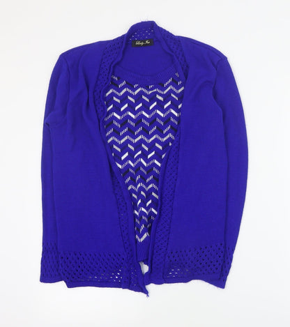 Lady Joe Womens Blue Round Neck Geometric Acrylic Pullover Jumper Size S