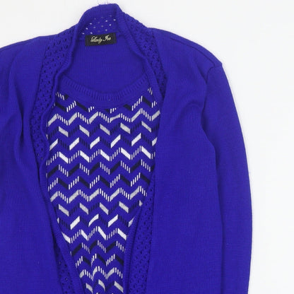 Lady Joe Womens Blue Round Neck Geometric Acrylic Pullover Jumper Size S