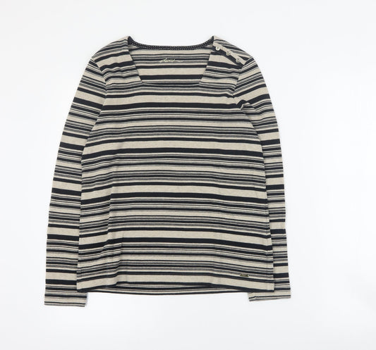 DASH Womens Brown Square Neck Striped Acrylic Pullover Jumper Size 12