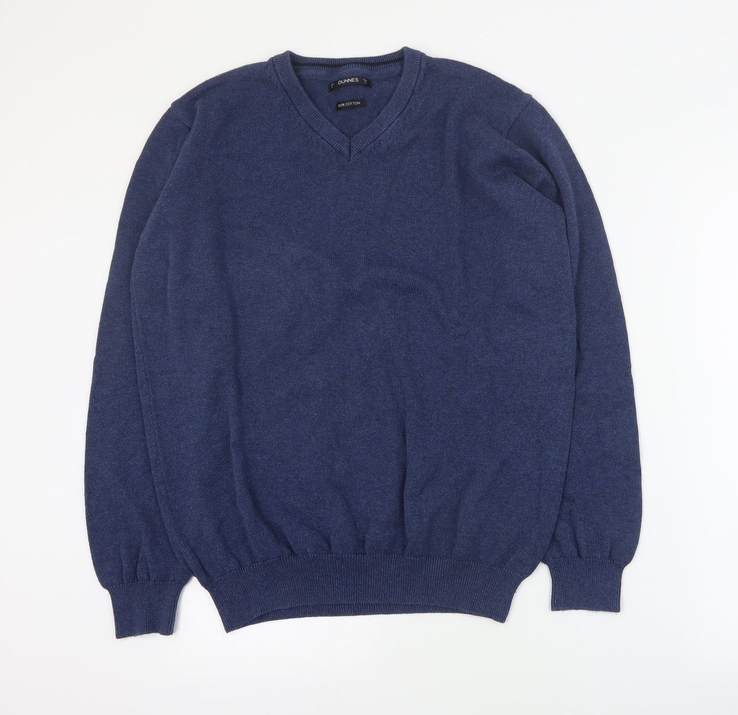 Dunnes Mens Blue V-Neck  Cotton Pullover Jumper Size M