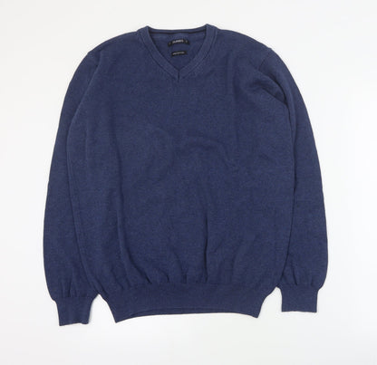 Dunnes Mens Blue V-Neck  Cotton Pullover Jumper Size M