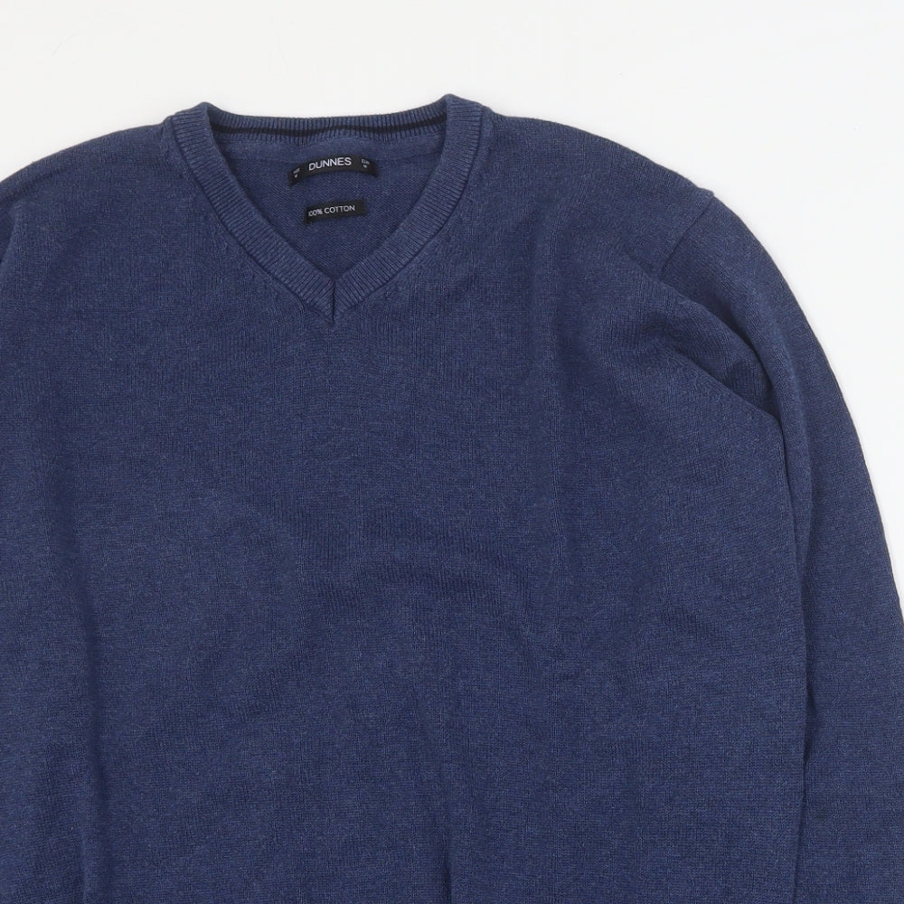 Dunnes Mens Blue V-Neck  Cotton Pullover Jumper Size M