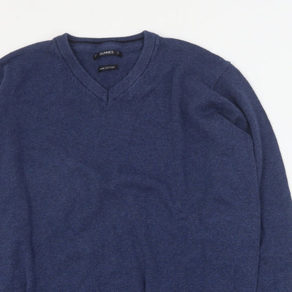 Dunnes Mens Blue V-Neck  Cotton Pullover Jumper Size M