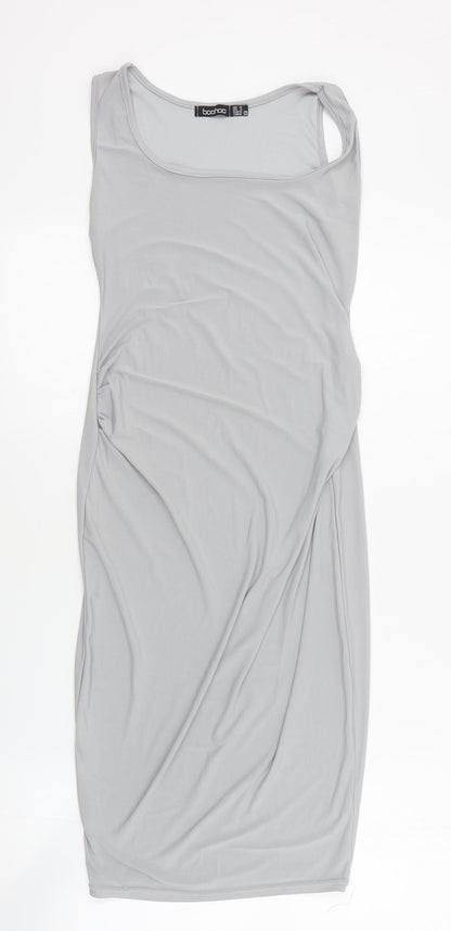 Boohoo Womens Grey  Polyester Bodycon  Size 8  Square Neck Pullover